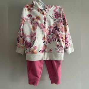 Girls Oshkosh b’gosh 12M pink sweatpants and floral zipped sweatshirt with hood